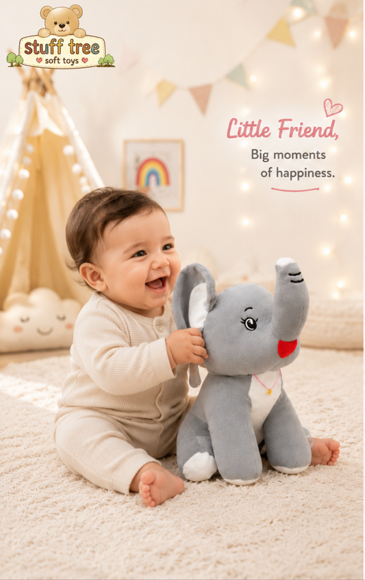 Stuff Tree King Elephant Soft Toy 30 cm | Grey & White Plush Elephant for Gifting & Playtime