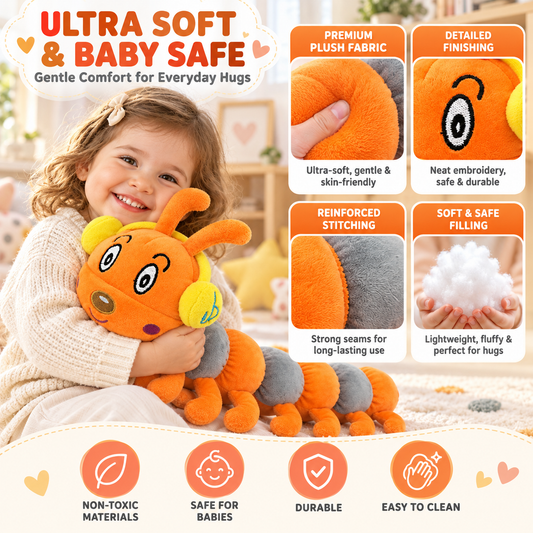 45cm Groovy Caterpillar Plush Toy with Headphones – Orange & Grey Stuffed Animal