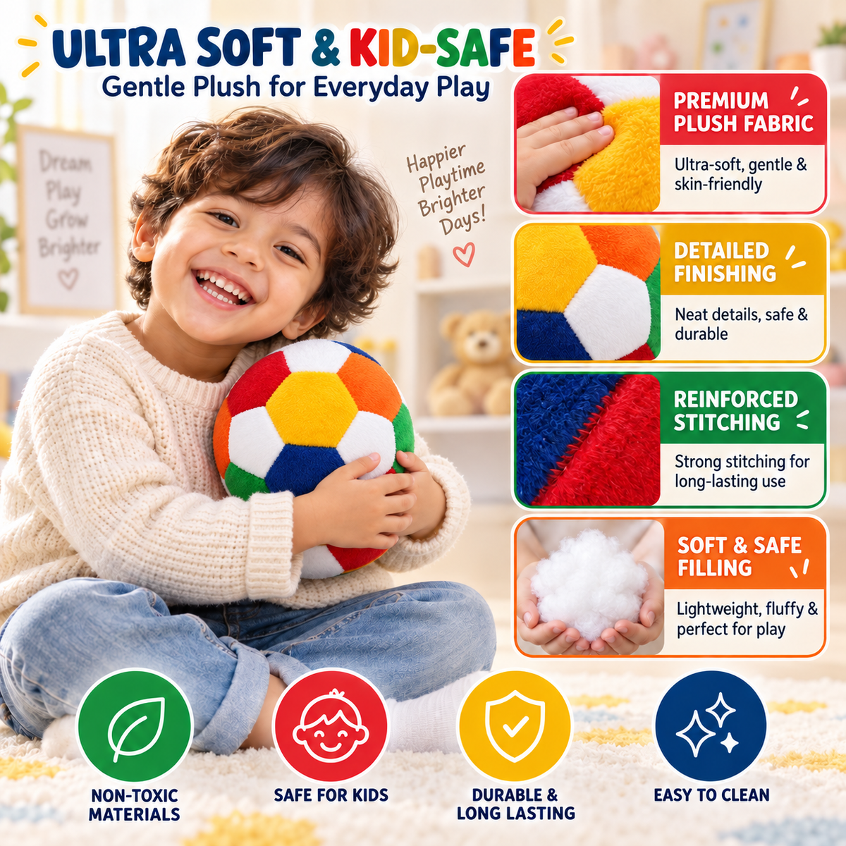 Vibrant Multicolor Plush soft Ball Toy – 24cm