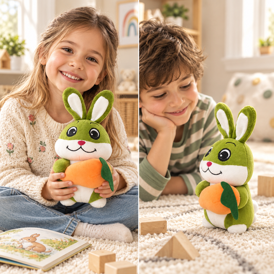 25cm Ultra-Soft Green Plush Bunny Holding Carrot | Cute Stuffed Animal Rabbit