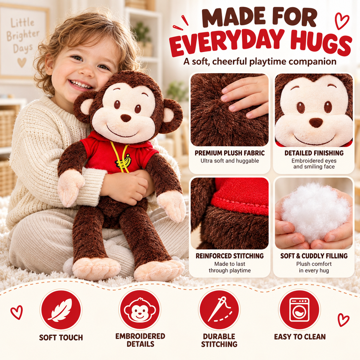Adorable Hoodie Monkey Soft Toy (37cm) – Ultimate Cuddle Companion