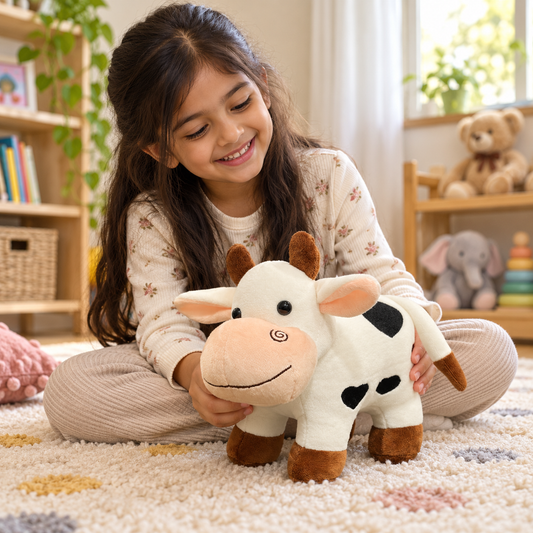 Sweetheart Plush Cow Toy (20cm) – Soft Cuddly Farm Animal with Heart Spots