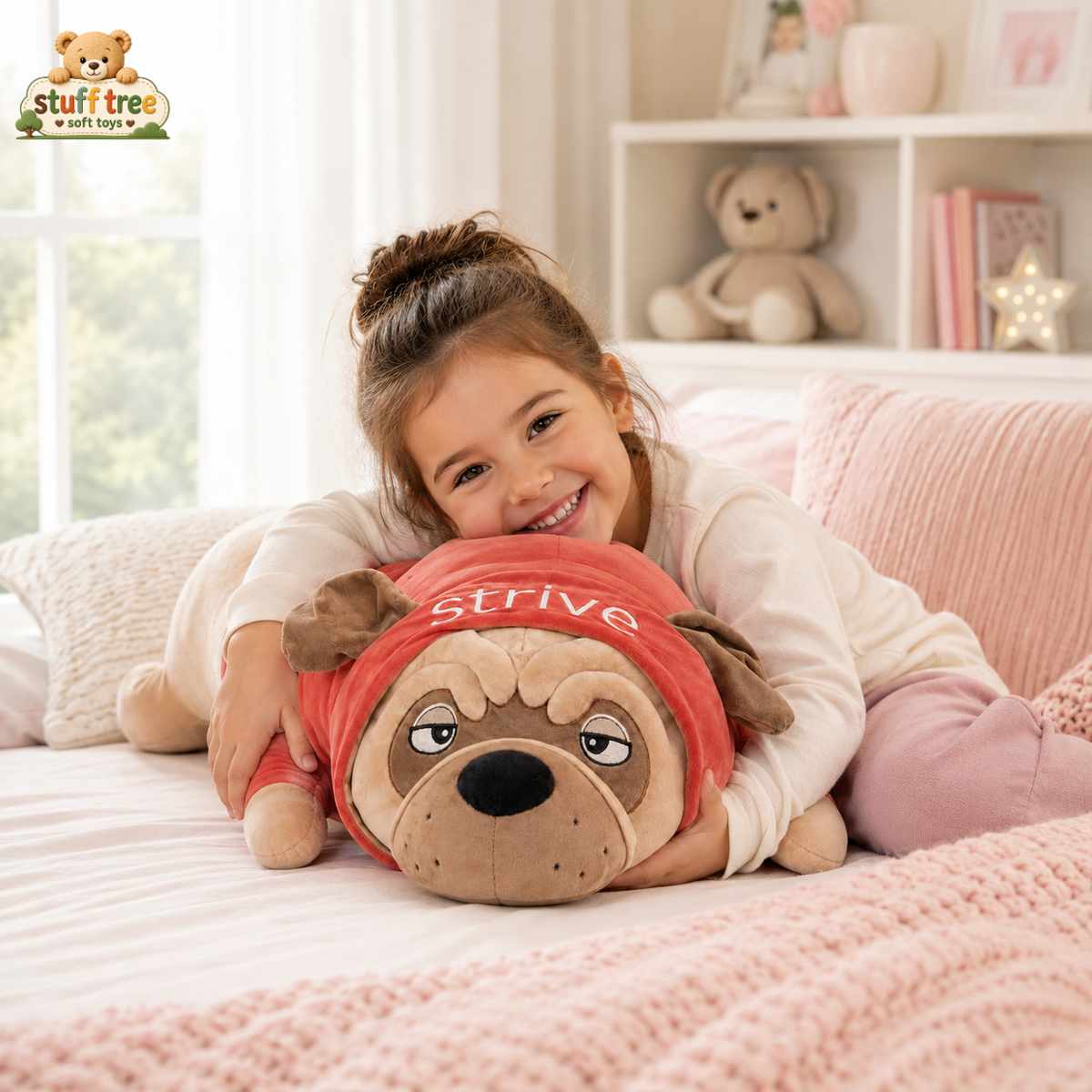 Giant "Strive" Pug Plush Toy – 95cm Oversized Soft Snuggle Dog in Hoodie