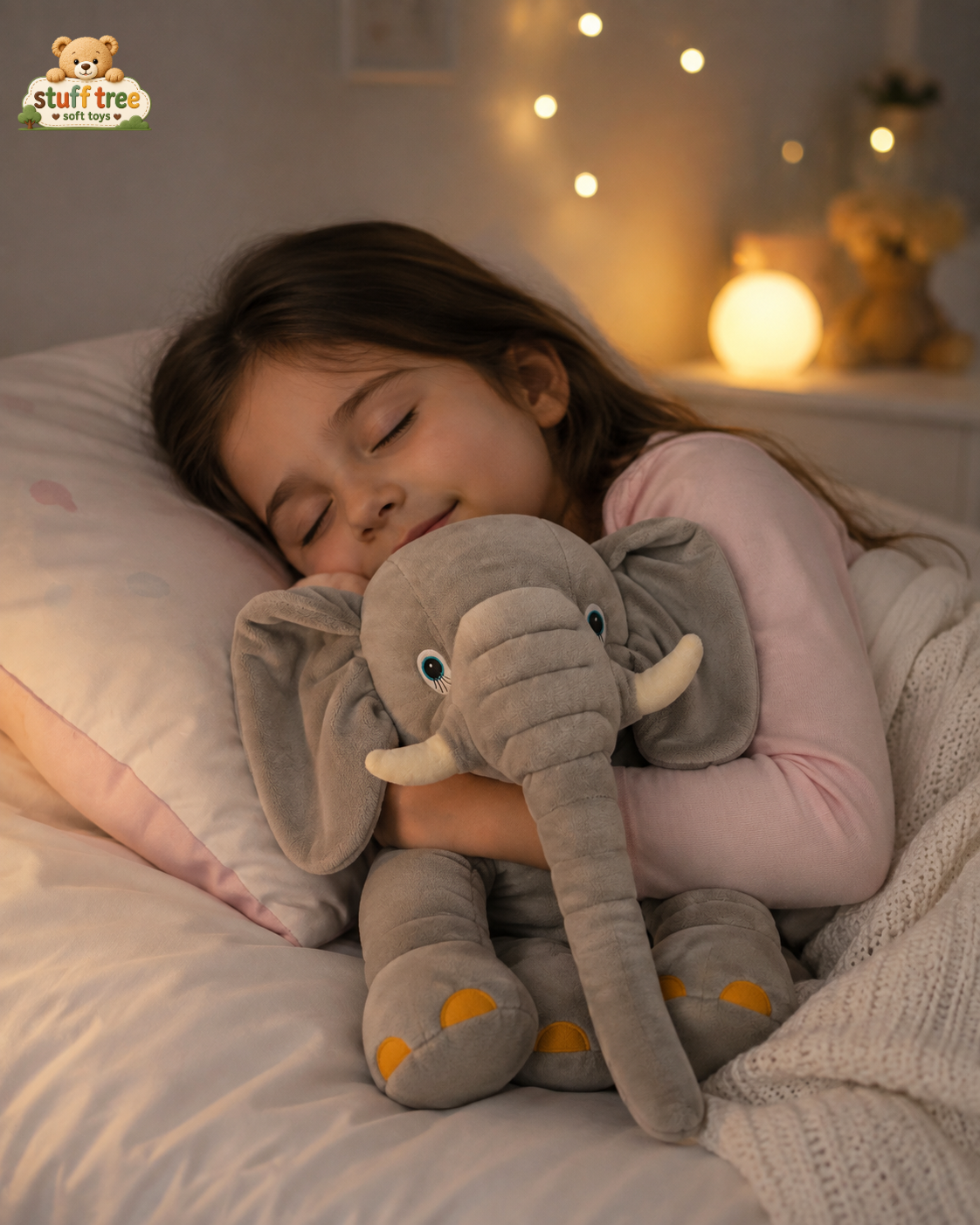 50cm Fluffy Grey Elephant Plush Toy & Sleeping Pillow – Ultra-Soft Stuffed Animal Companion for Kids and Babies