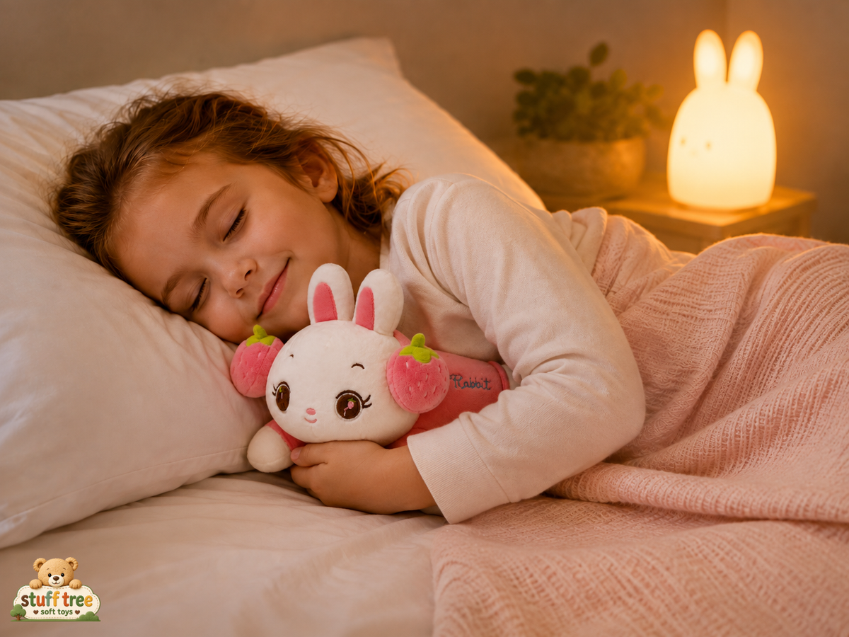 Sweet Strawberry Headphone Bunny Plush Pillow – 40cm