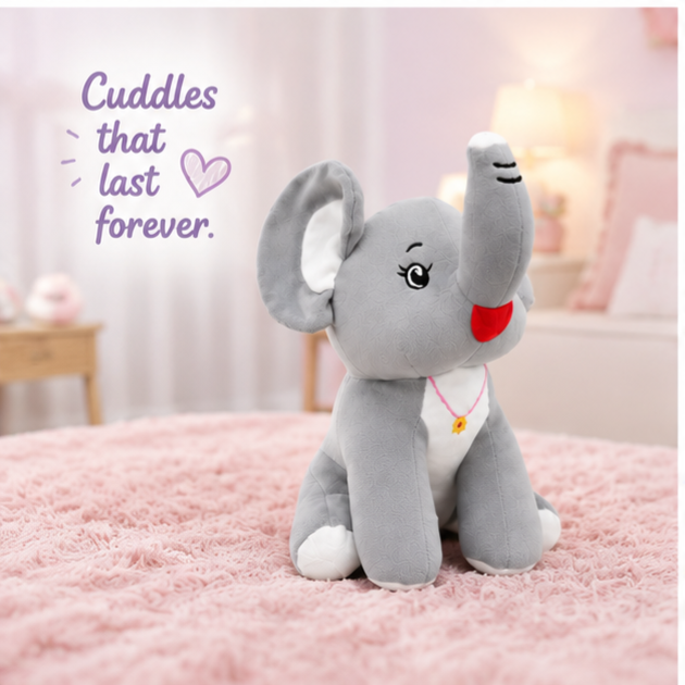 Stuff Tree King Elephant Soft Toy 30 cm | Grey & White Plush Elephant for Gifting & Playtime