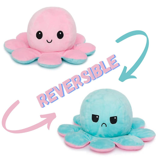 Stuff Tree Reversible Octopus Soft Toy – 20 cm | Pink & Aqua Double-Sided Mood Plush with Happy & Grumpy Faces