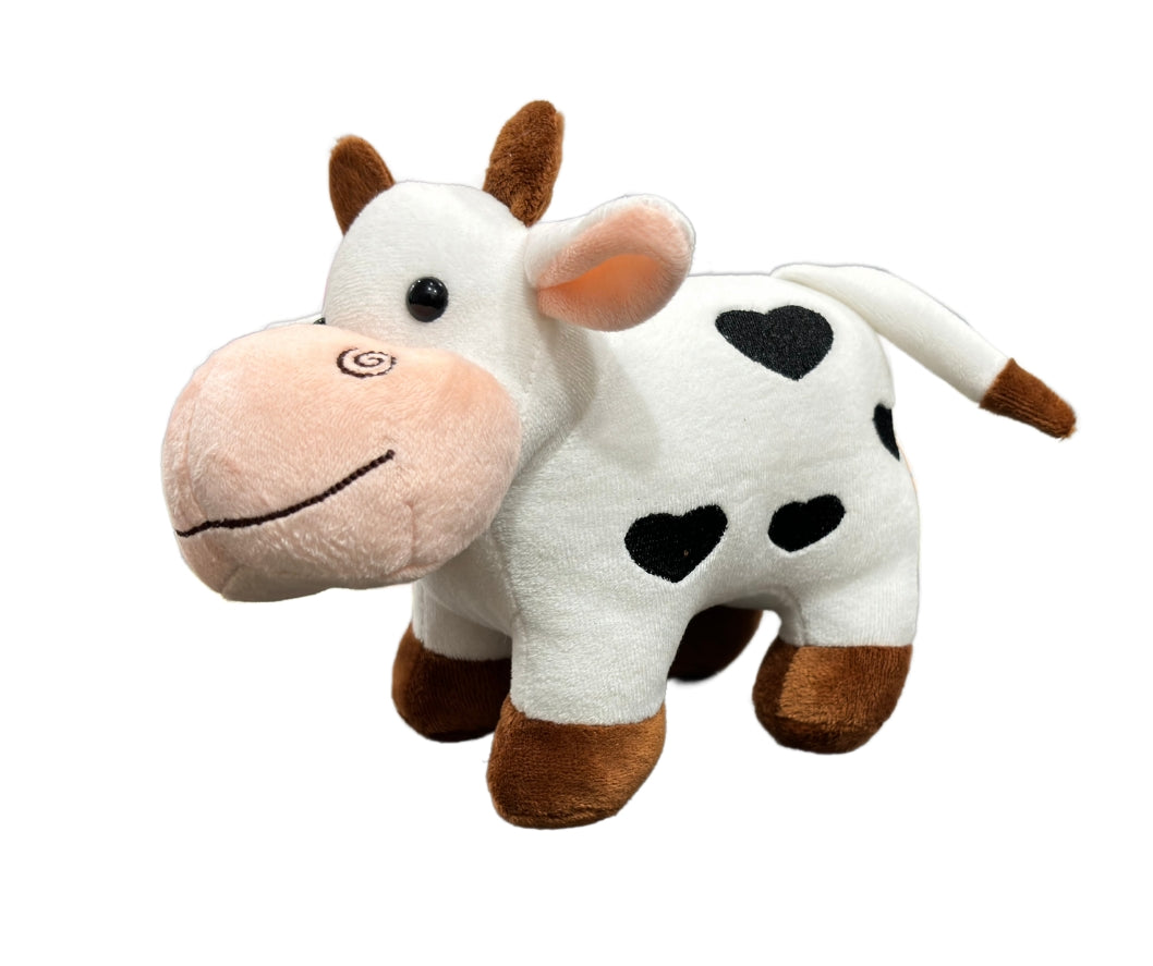 Sweetheart Plush Cow Toy (20cm) – Soft Cuddly Farm Animal with Heart Spots
