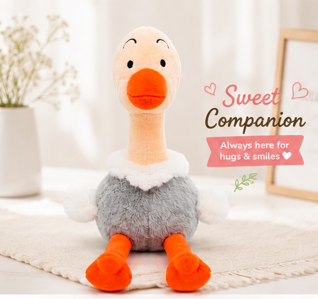 PlushiePalooza 35cm Hanging Ostrich Soft Toy – Fluffy Grey & Orange Stuffed Animal with Long Legs
