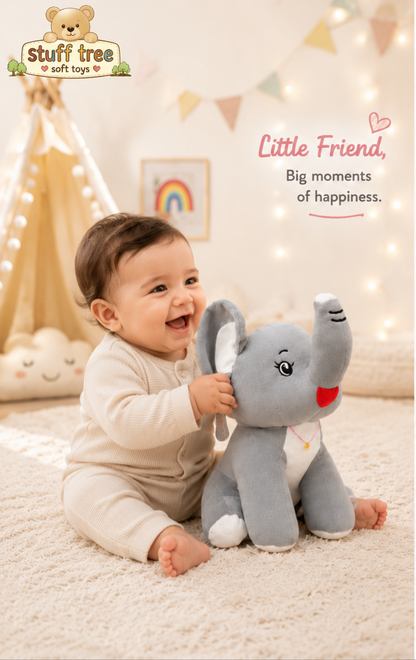 Stuff Tree King Elephant Soft Toy 30 cm | Grey & White Plush Elephant for Gifting & Playtime
