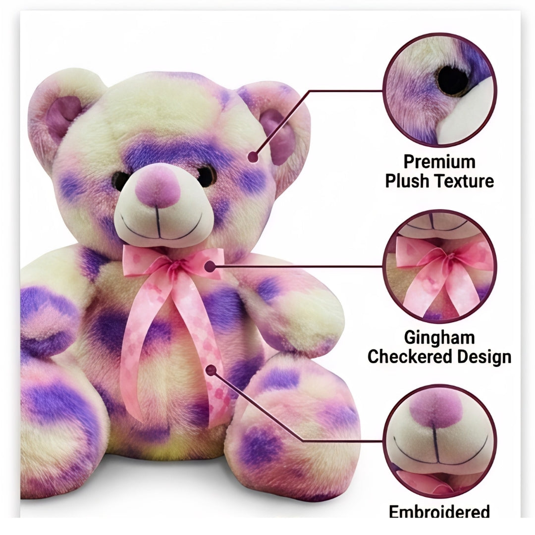 40cm Pastel Rainbow Tie-Dye Teddy Bear with Pink Bow – Soft & Cuddly Stuffed Animal Toy