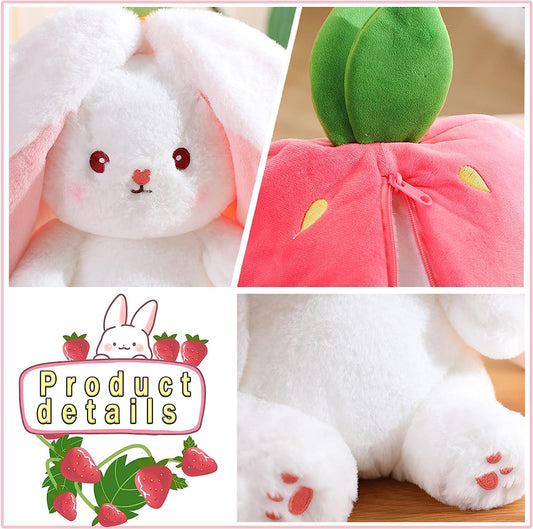 Stuff Tree Strawberry Bunny Soft Toy – 30 cm | 2-in-1 Zip-Up Rabbit Plush, Pink & Cream