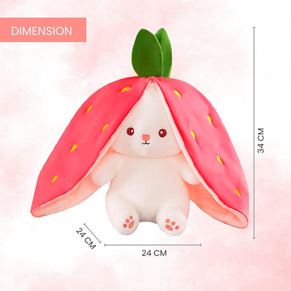 Stuff Tree Strawberry Bunny Soft Toy – 30 cm | 2-in-1 Zip-Up Rabbit Plush, Pink & Cream