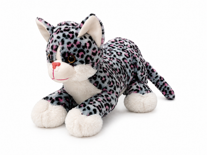 28cm Soft Sitting Pink Spotted Leopard Plush – Cuddly Grey Stuffed Animal