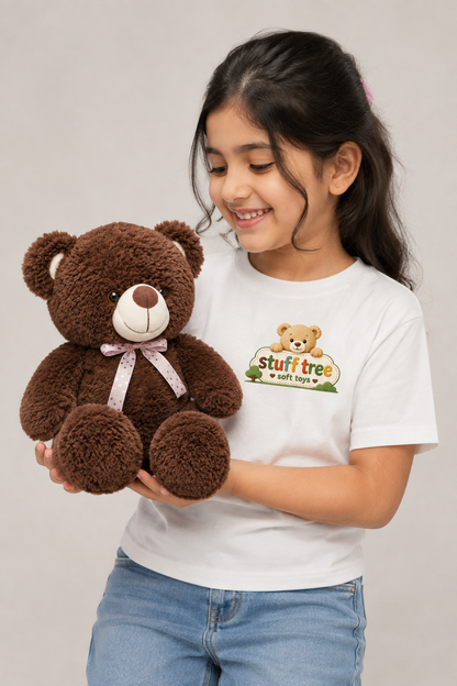 Cozy Cuddles 40cm Brown Teddy Bear with Pink Heart Ribbon