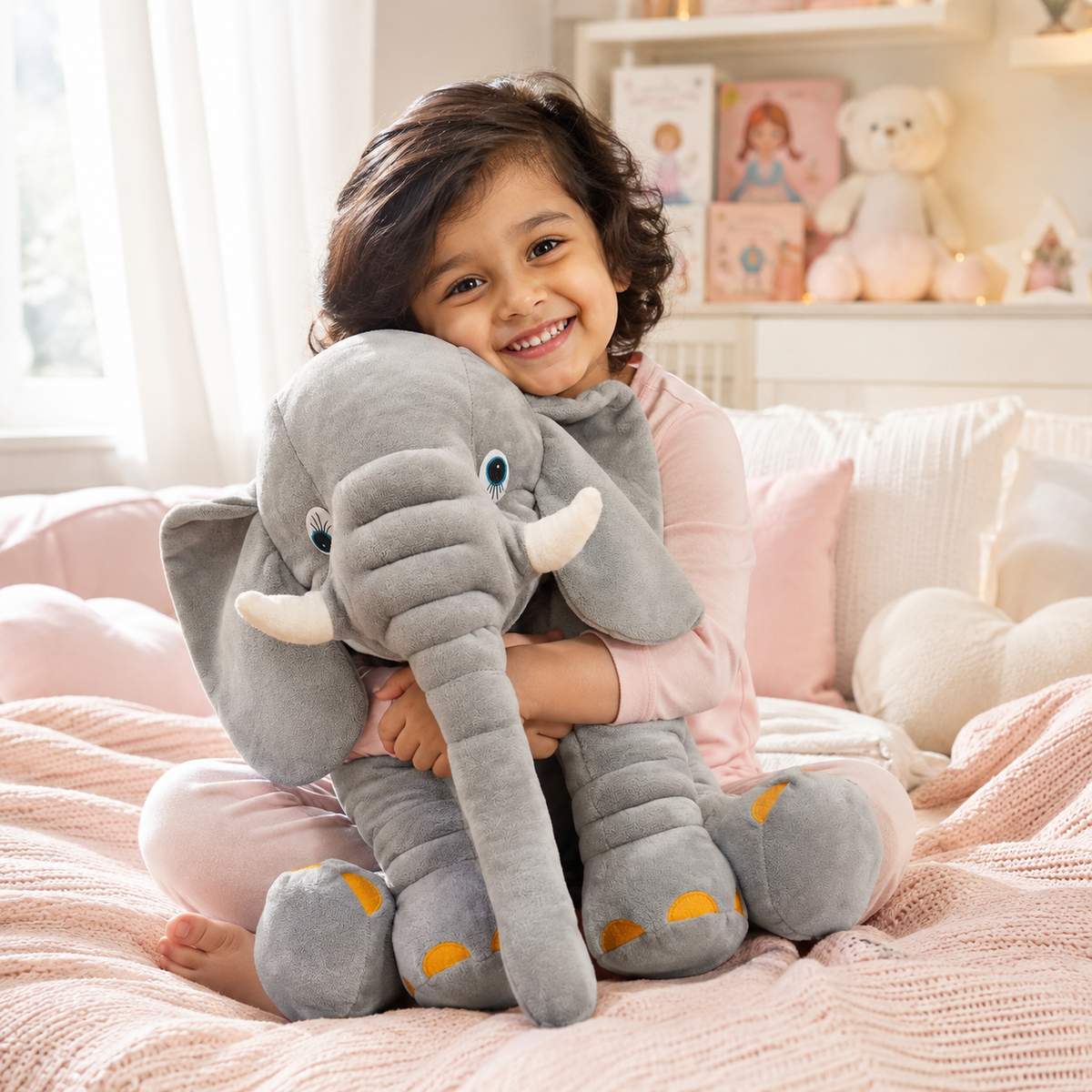 50cm Fluffy Grey Elephant Plush Toy & Sleeping Pillow – Ultra-Soft Stuffed Animal Companion for Kids and Babies