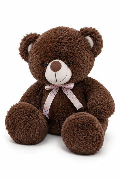 Cozy Cuddles 40cm Brown Teddy Bear with Pink Heart Ribbon