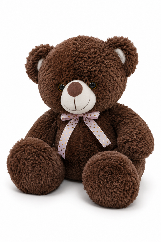 Cozy Cuddles 40cm Brown Teddy Bear with Pink Heart Ribbon