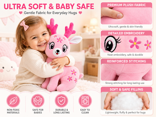 Stuff Tree Pink Reindeer Soft Toy – 60 cm | Cute Floral Plush with Bright Pink Antlers