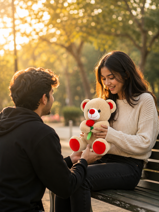 Premium 35cm Soft Plush Teddy Bear with Red Rose – The Perfect Gift of Love
