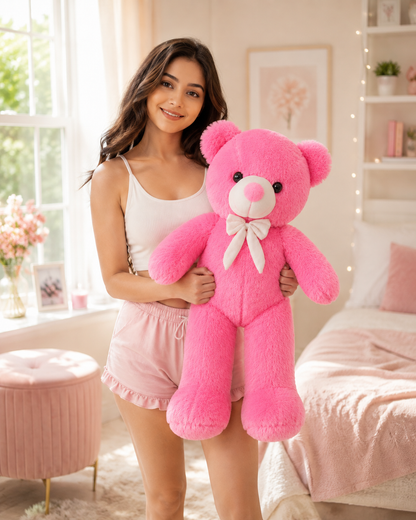 Giant Pink Teddy Bear – Ultra-Soft Jumbo Plush with White Bow