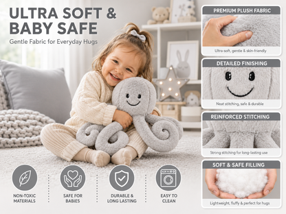 Premium 50cm Plush Grey Octopus | Ultra-Soft Huggable Stuffed Animal
