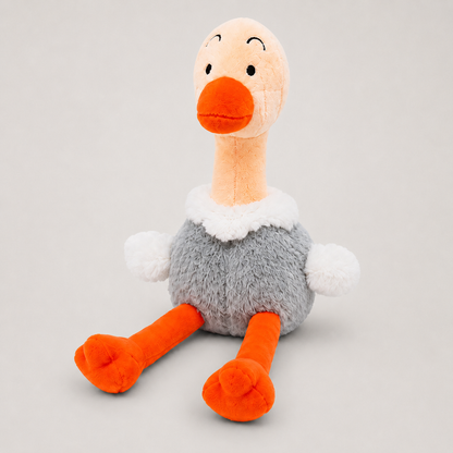PlushiePalooza 35cm Hanging Ostrich Soft Toy – Fluffy Grey & Orange Stuffed Animal with Long Legs