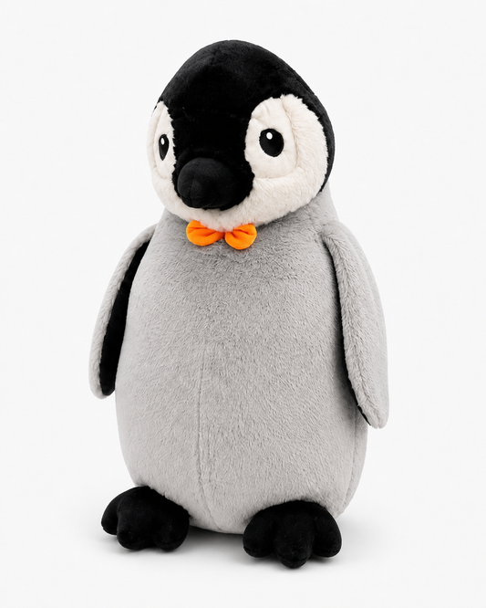 Stuff Tree Penguin Soft Toy 60 cm | Large Grey Plush Penguin with Orange Bow | Cuddly Gift & Room Décor
