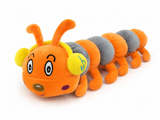 45cm Groovy Caterpillar Plush Toy with Headphones – Orange & Grey Stuffed Animal