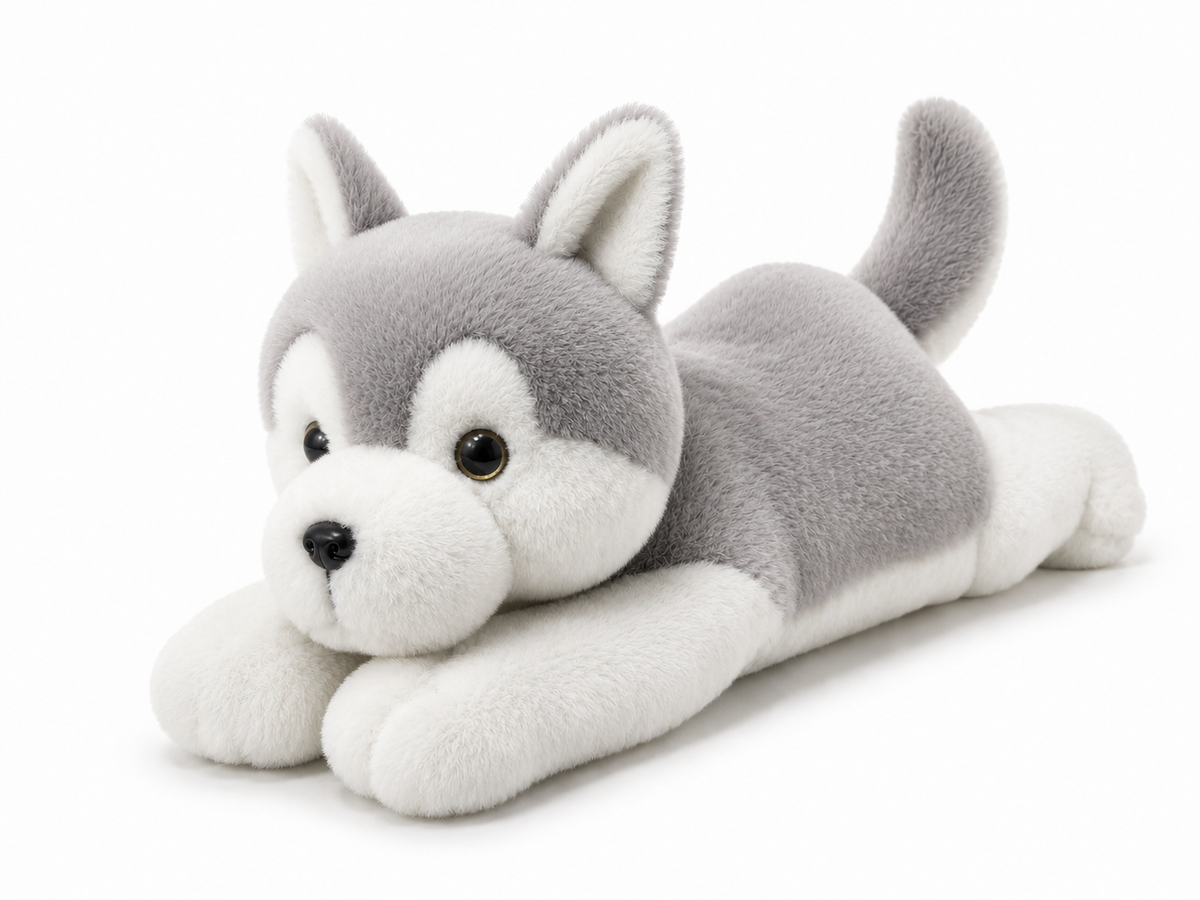 Premium Soft Lying Husky Plush Toy (55cm) - Adorable Stuffed Animal Cuddle Buddy