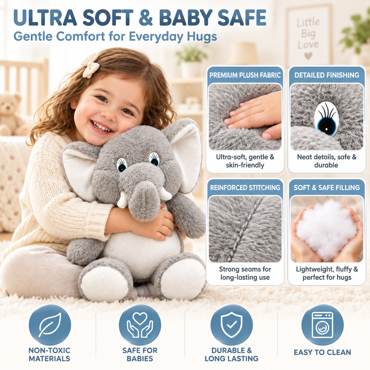 Stuff Tree Ultra Soft grey Elephant Plush Toy (45cm) - Premium Cuddly Companion