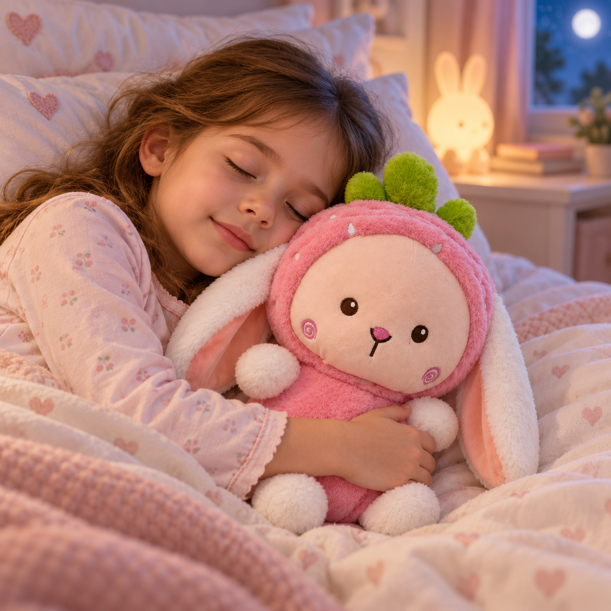 28cm Ultra-Soft Strawberry Bunny Plush Toy | Cute Pink Fruit Rabbit Stuffed Animal