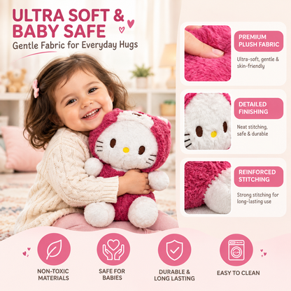 28cm Ultra-Soft Kitty in Pink Hoodie Plush | Cute Magenta Bear Suit Stuffed Animal