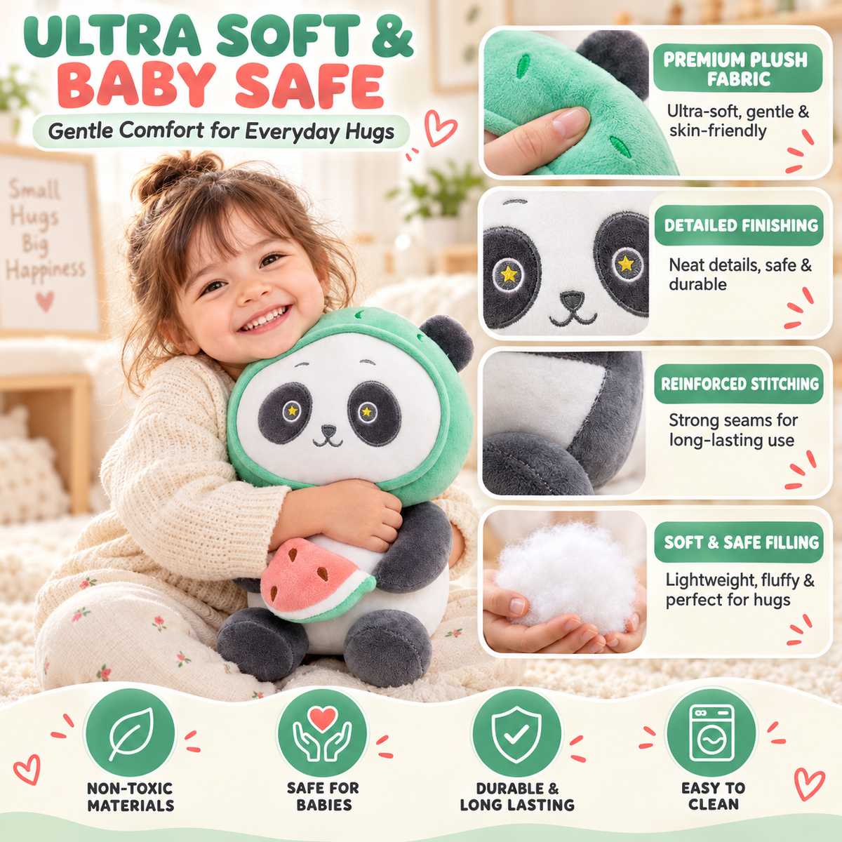 Sweet Watermelon Hooded Panda Plush Toy – 28cm