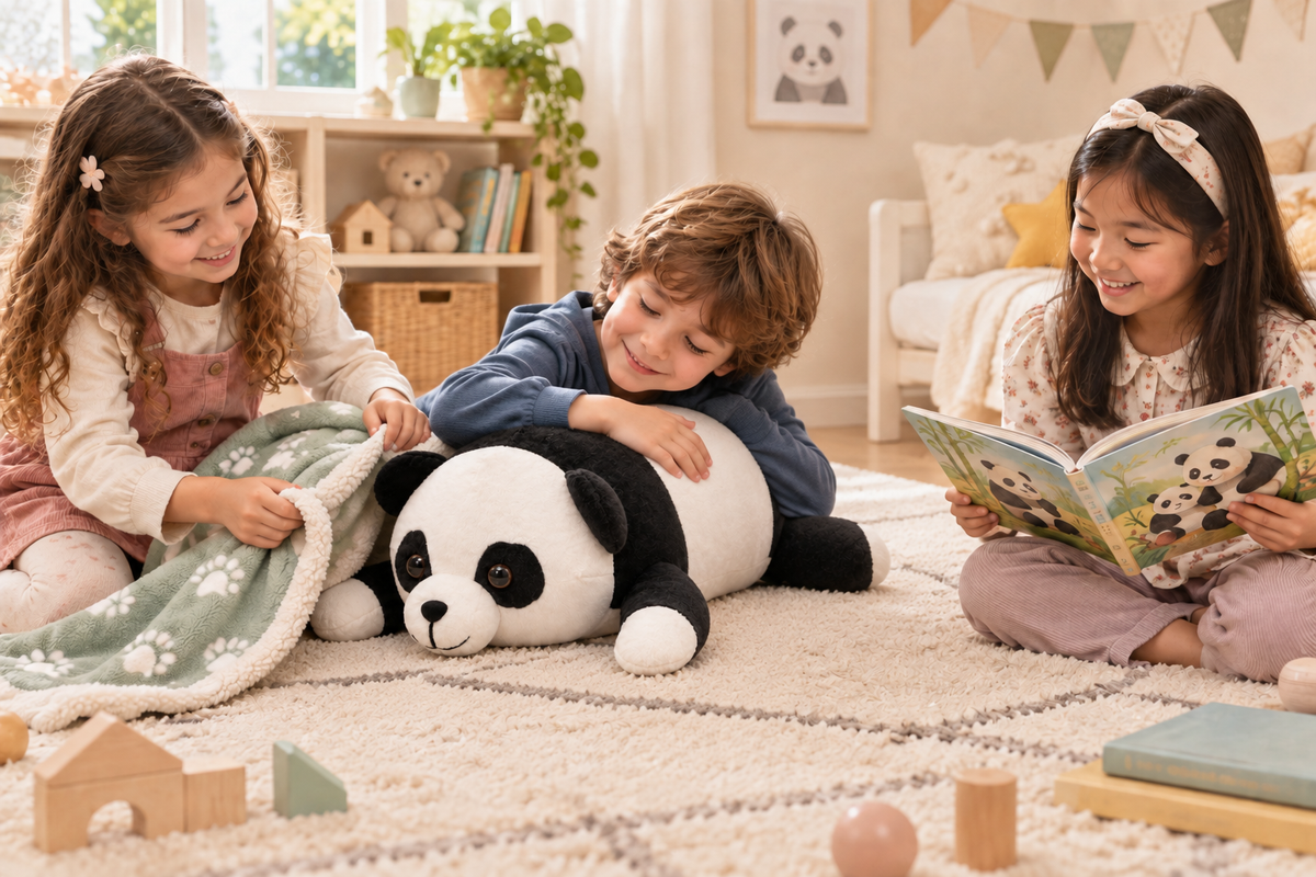 SnuggleSquad Ultra-Soft Lying Panda Plush Pillow