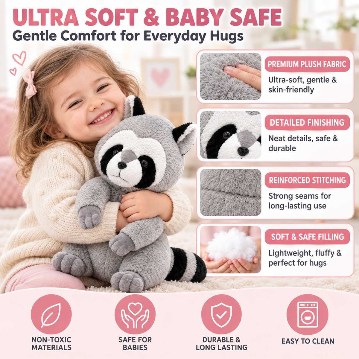 Premium 60cm Sitting Raccoon Plush – Jumbo Ultra-Soft Woodland Stuffed Animal