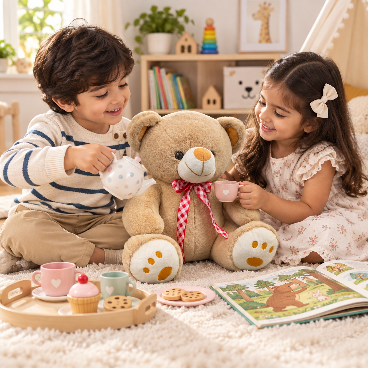 Classic 40cm Soft to Love Plush Teddy Bear with Checkered Ribbon