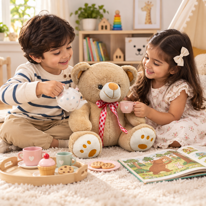 Classic 40cm Soft to Love Plush Teddy Bear with Checkered Ribbon