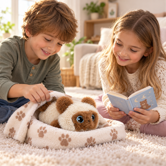 32cm Ultra-Soft Fluffy Puppy Plush Toy with Big Blue Eyes
