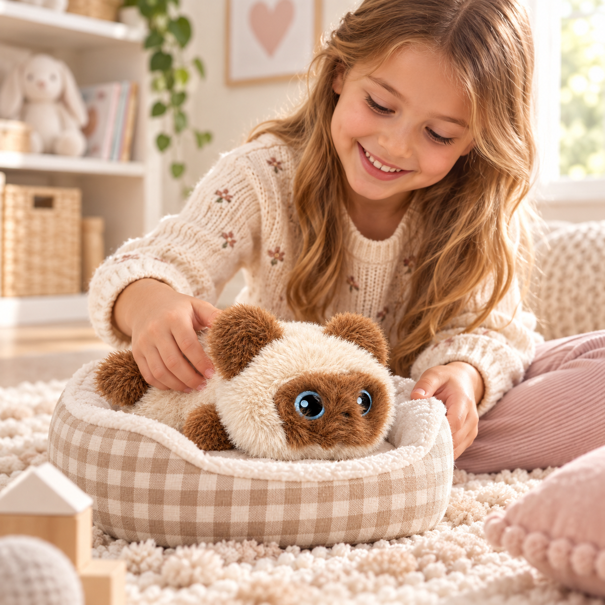 32cm Ultra-Soft Fluffy Puppy Plush Toy with Big Blue Eyes
