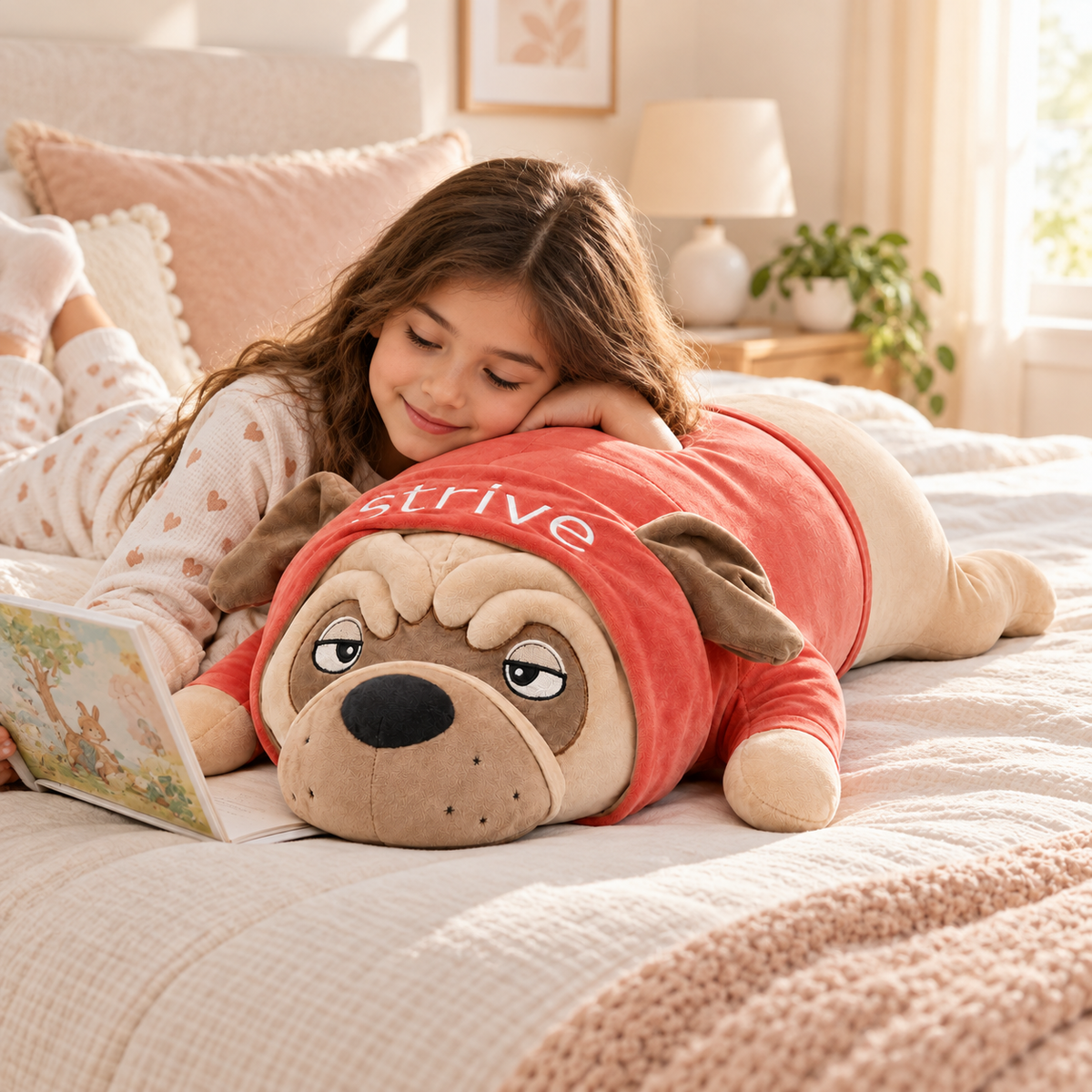 Giant "Strive" Pug Plush Toy – 95cm Oversized Soft Snuggle Dog in Hoodie