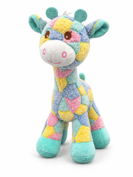 Pastel Patchwork Plush Giraffe – Soft Multi-Color Stuffed Animal (35cm)