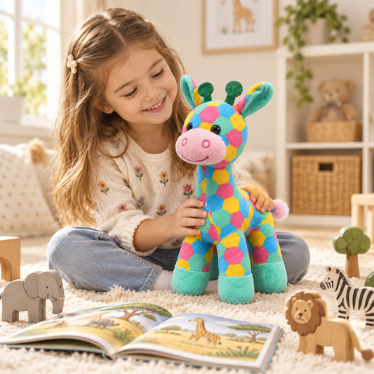 Vibrant 34cm Multi-Color Patchwork Giraffe Plush Toy