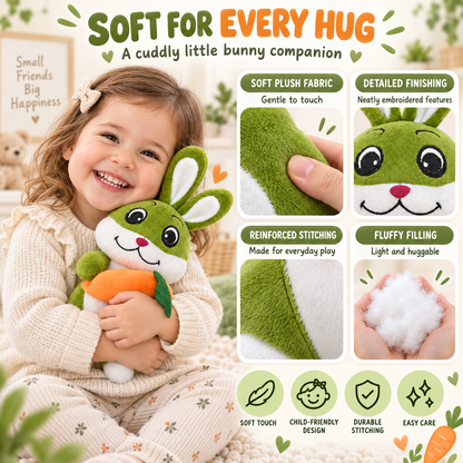 25cm Ultra-Soft Green Plush Bunny Holding Carrot | Cute Stuffed Animal Rabbit