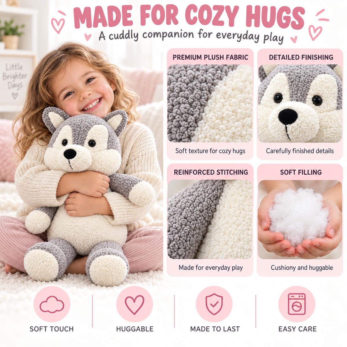 Lifelike Standing Siberian Husky Plush Toy (60cm) – Premium Soft Stuffed Animal