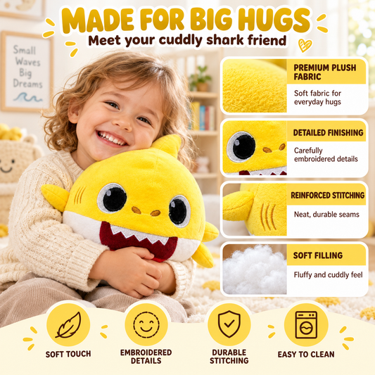 Adorable Sunshine Splash: Soft & Cute Yellow Shark Plush Toy (32cm)