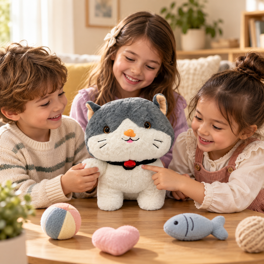 25cm Premium Ultra-Soft Grey & White Sitting Cat Plush Toy