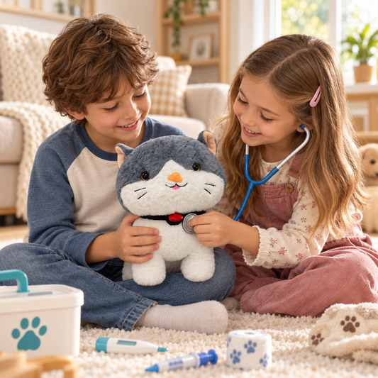 25cm Premium Ultra-Soft Grey & White Sitting Cat Plush Toy