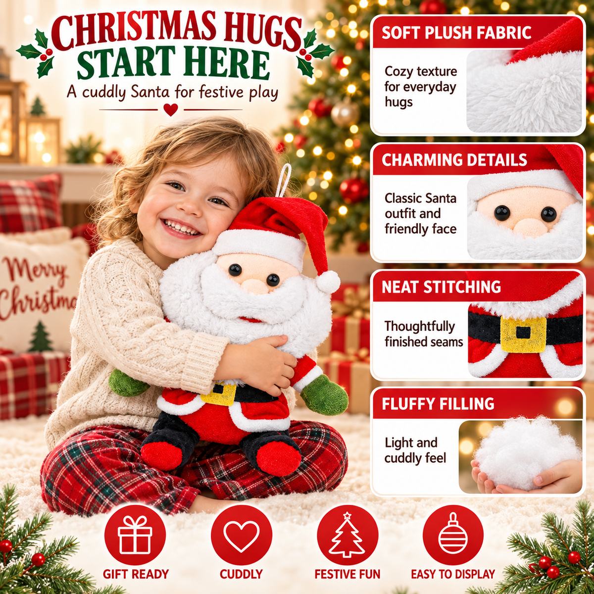 30cm Premium Plush Santa Claus Soft Toy – Festive Cuddly Companion