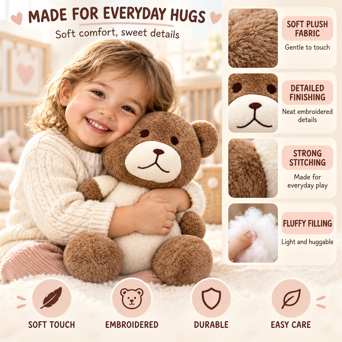 Soft "To Be Mine" Plush Teddy Bear – 25cm Two-Toned Cuddly Stuffed Animal